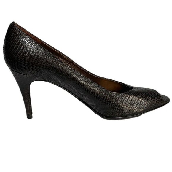 Ann Taylor Womens Peep Toe High Heel Pumps Size 8.5 Brown Textured Leather - Picture 7 of 11